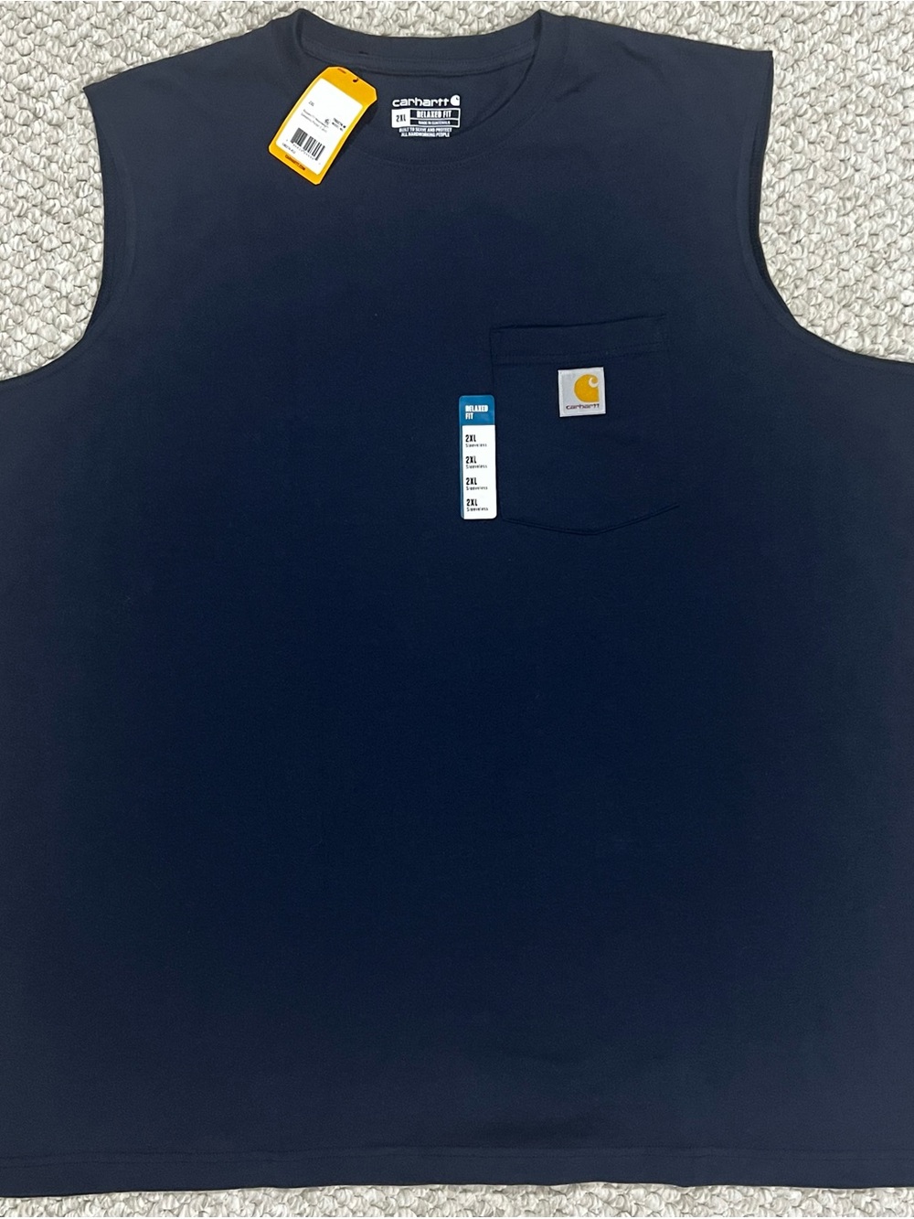 NWT Carhartt Men's Relaxed Fit Navy Heavyweight Sleeveless Pocket T-Shirt 2XL